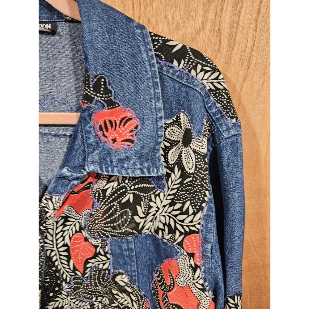 New Direction Women's Embroidered Floral Button Front Long Sleeve Denim Shirt - Picture 5 of 14